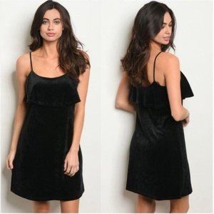 Le Lis Black Ribbed Velvet Spaghetti Strap Bust Overlay Mini Dress Medium NWOT
